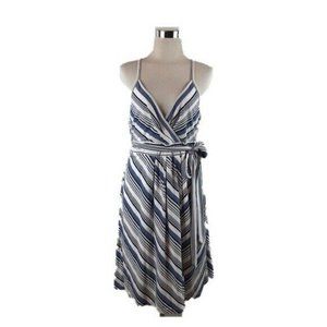 eShakti Blue White Multi Striped Fit & Flare Dress